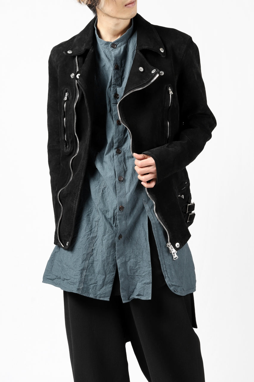 Load image into Gallery viewer, ISAMU KATAYAMA BACKLASH LTG DOUBLE BREASTED JACKET / REVERSE CALF OBJECT DYED (BLACK)