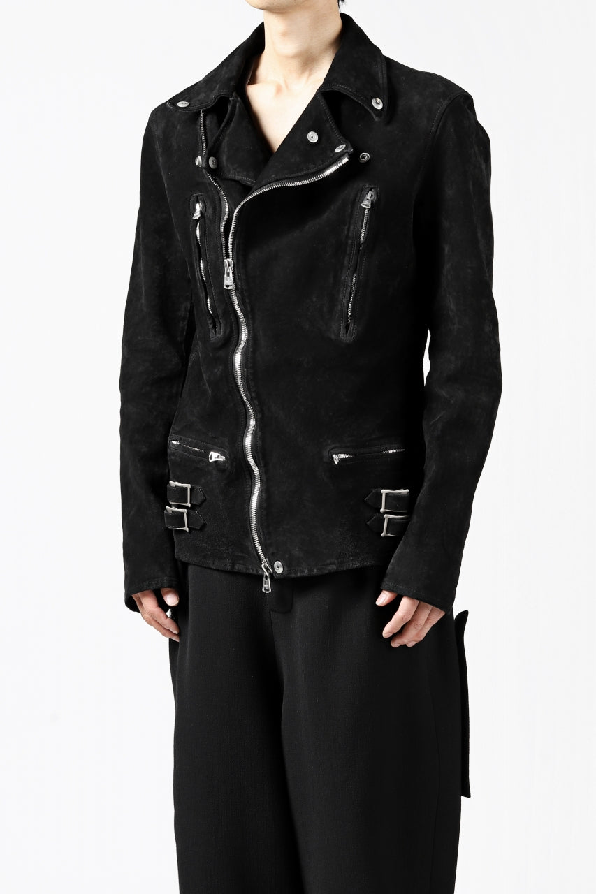 Load image into Gallery viewer, ISAMU KATAYAMA BACKLASH LTG DOUBLE BREASTED JACKET / REVERSE CALF OBJECT DYED (BLACK)