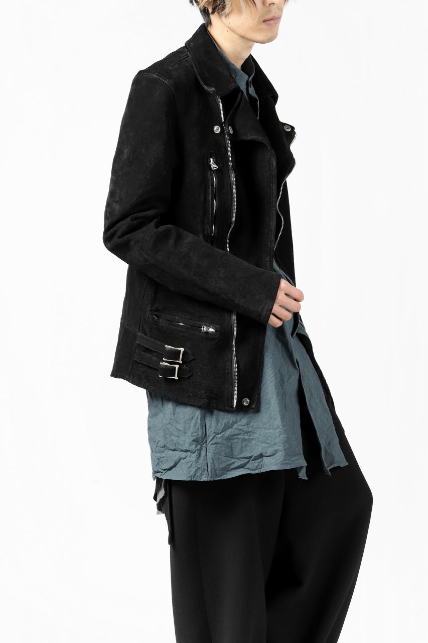 Load image into Gallery viewer, ISAMU KATAYAMA BACKLASH LTG DOUBLE BREASTED JACKET / REVERSE CALF OBJECT DYED (BLACK)