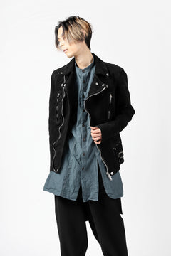 Load image into Gallery viewer, ISAMU KATAYAMA BACKLASH LTG DOUBLE BREASTED JACKET / REVERSE CALF OBJECT DYED (BLACK)