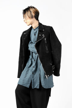 Load image into Gallery viewer, ISAMU KATAYAMA BACKLASH LTG DOUBLE BREASTED JACKET / REVERSE CALF OBJECT DYED (BLACK)