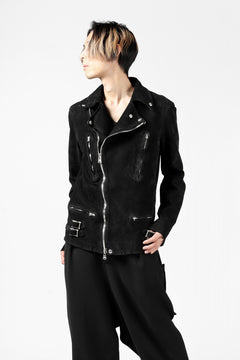 Load image into Gallery viewer, ISAMU KATAYAMA BACKLASH LTG DOUBLE BREASTED JACKET / REVERSE CALF OBJECT DYED (BLACK)