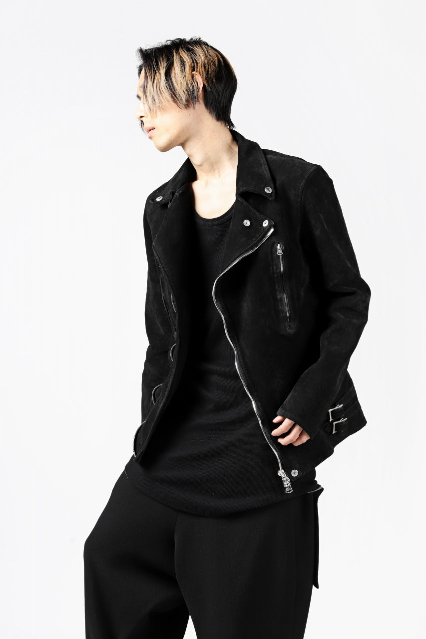 Load image into Gallery viewer, ISAMU KATAYAMA BACKLASH LTG DOUBLE BREASTED JACKET / REVERSE CALF OBJECT DYED (BLACK)