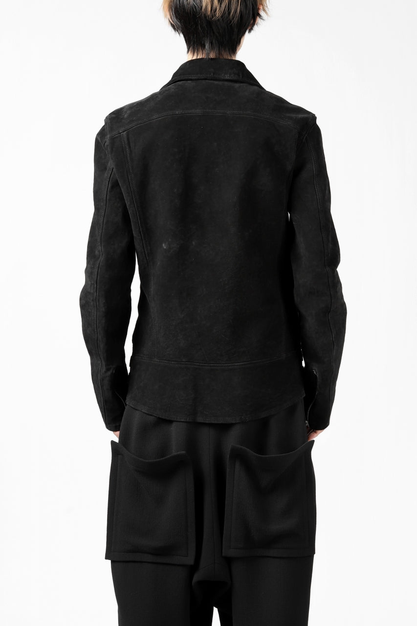 Load image into Gallery viewer, ISAMU KATAYAMA BACKLASH LTG DOUBLE BREASTED JACKET / REVERSE CALF OBJECT DYED (BLACK)