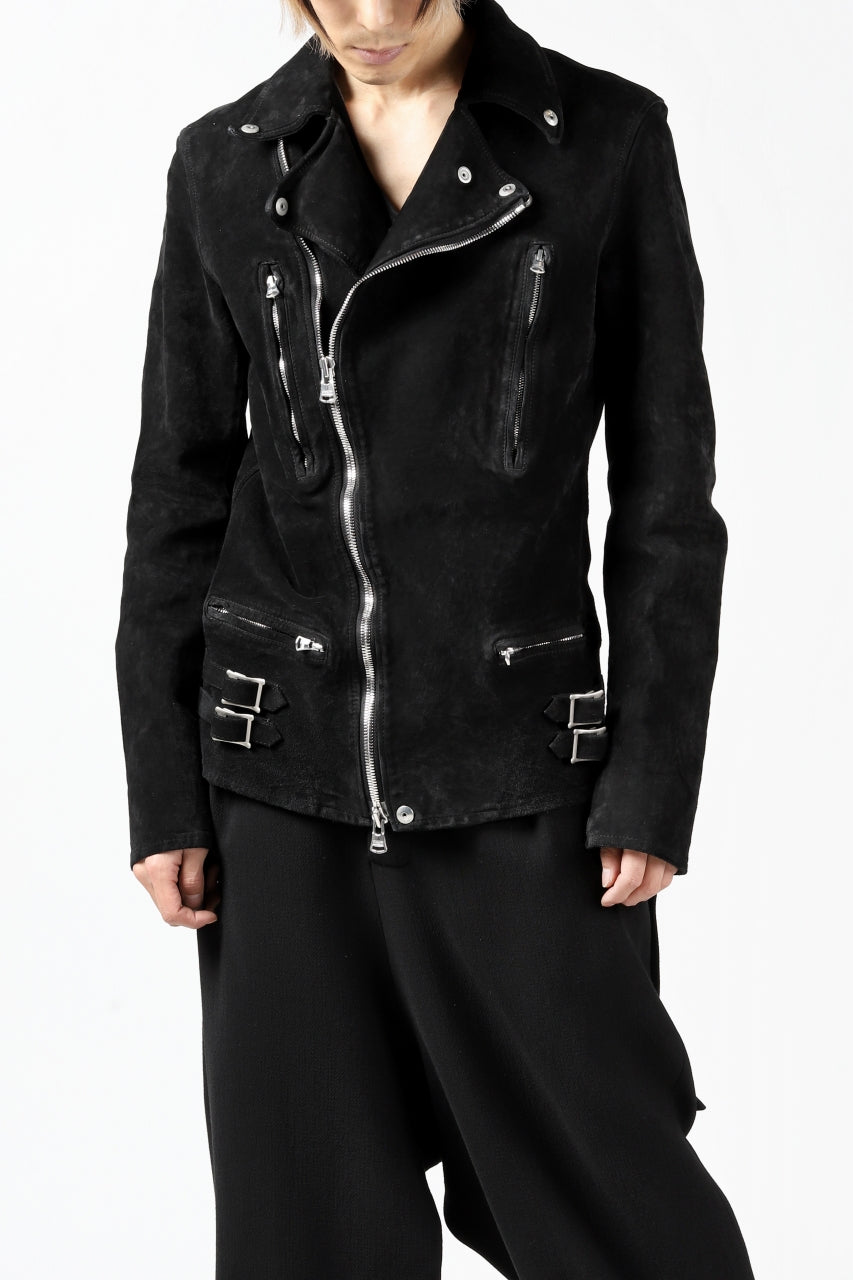 Load image into Gallery viewer, ISAMU KATAYAMA BACKLASH LTG DOUBLE BREASTED JACKET / REVERSE CALF OBJECT DYED (BLACK)