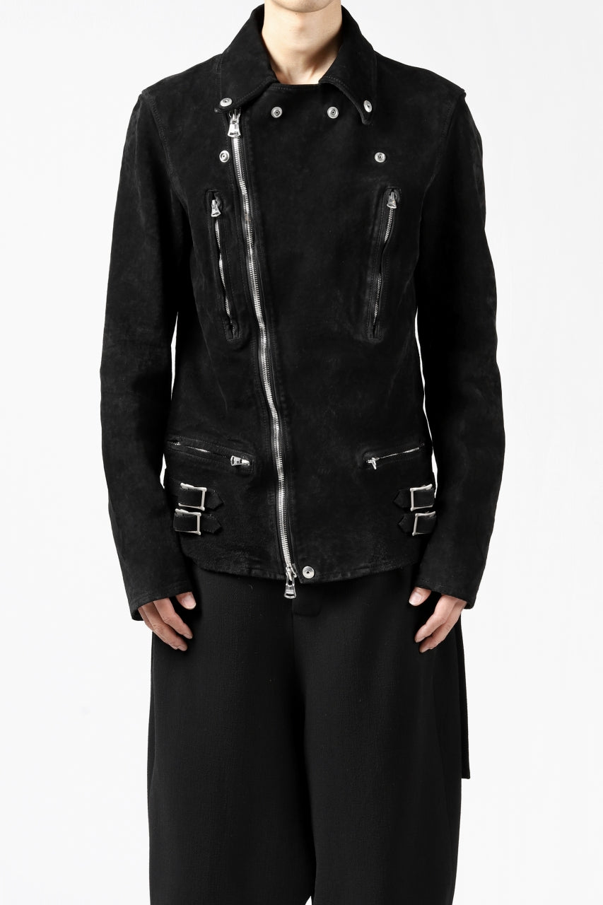 Load image into Gallery viewer, ISAMU KATAYAMA BACKLASH LTG DOUBLE BREASTED JACKET / REVERSE CALF OBJECT DYED (BLACK)