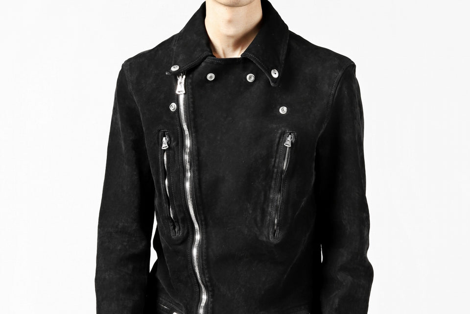 Load image into Gallery viewer, ISAMU KATAYAMA BACKLASH LTG DOUBLE BREASTED JACKET / REVERSE CALF OBJECT DYED (BLACK)