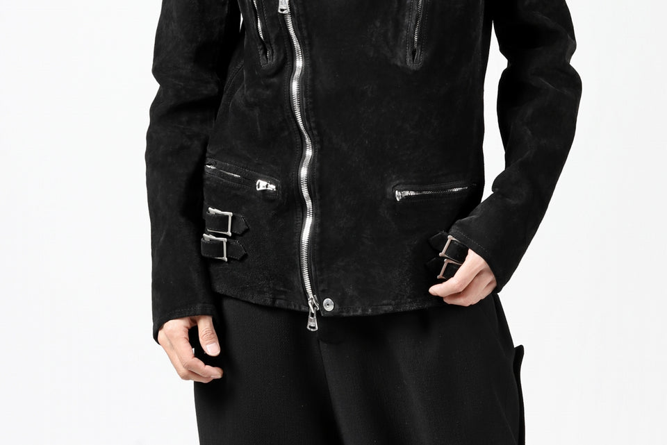 Load image into Gallery viewer, ISAMU KATAYAMA BACKLASH LTG DOUBLE BREASTED JACKET / REVERSE CALF OBJECT DYED (BLACK)