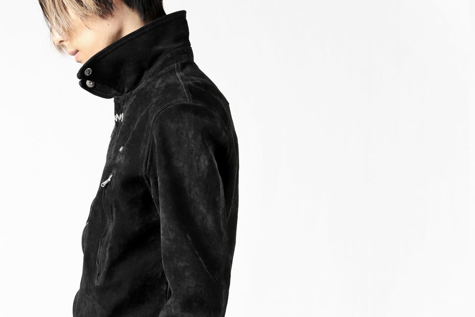 Load image into Gallery viewer, ISAMU KATAYAMA BACKLASH LTG DOUBLE BREASTED JACKET / REVERSE CALF OBJECT DYED (BLACK)