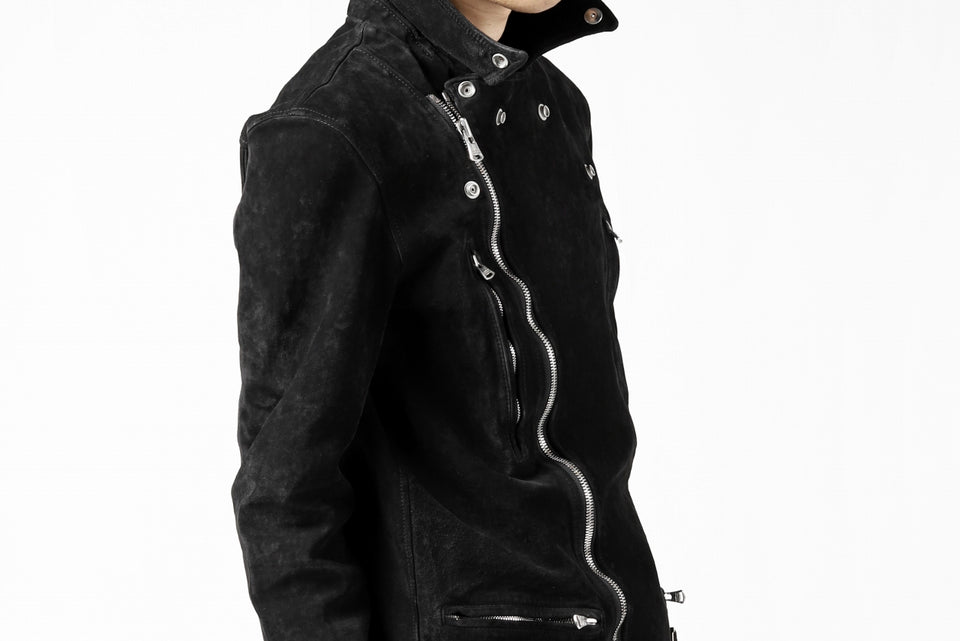 Load image into Gallery viewer, ISAMU KATAYAMA BACKLASH LTG DOUBLE BREASTED JACKET / REVERSE CALF OBJECT DYED (BLACK)
