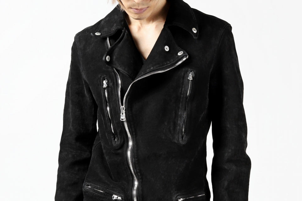 Load image into Gallery viewer, ISAMU KATAYAMA BACKLASH LTG DOUBLE BREASTED JACKET / REVERSE CALF OBJECT DYED (BLACK)