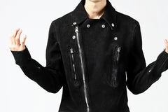 Load image into Gallery viewer, ISAMU KATAYAMA BACKLASH LTG DOUBLE BREASTED JACKET / REVERSE CALF OBJECT DYED (BLACK)
