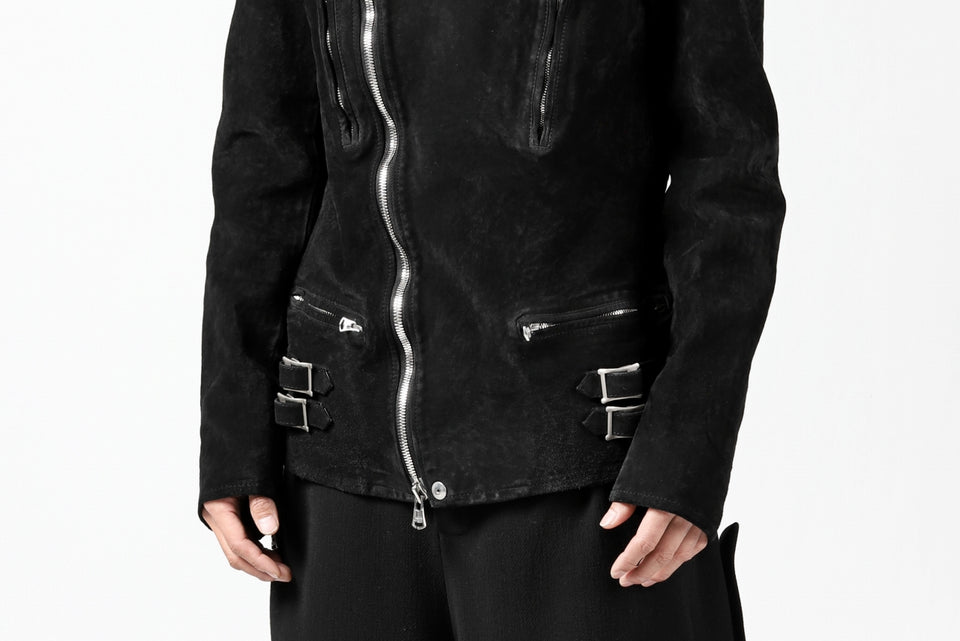 Load image into Gallery viewer, ISAMU KATAYAMA BACKLASH LTG DOUBLE BREASTED JACKET / REVERSE CALF OBJECT DYED (BLACK)