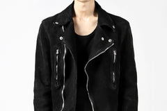 Load image into Gallery viewer, ISAMU KATAYAMA BACKLASH LTG DOUBLE BREASTED JACKET / REVERSE CALF OBJECT DYED (BLACK)