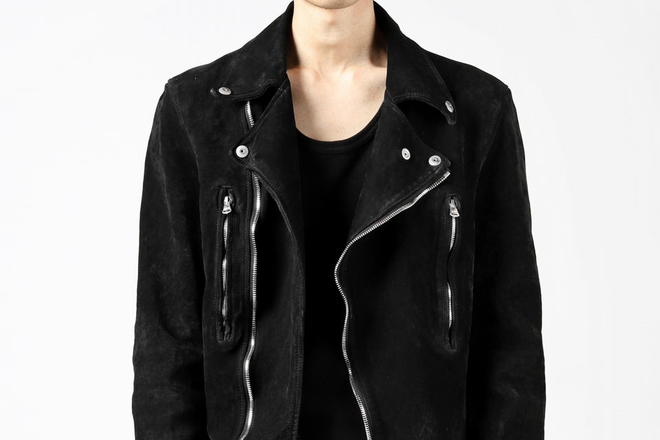 Load image into Gallery viewer, ISAMU KATAYAMA BACKLASH LTG DOUBLE BREASTED JACKET / REVERSE CALF OBJECT DYED (BLACK)