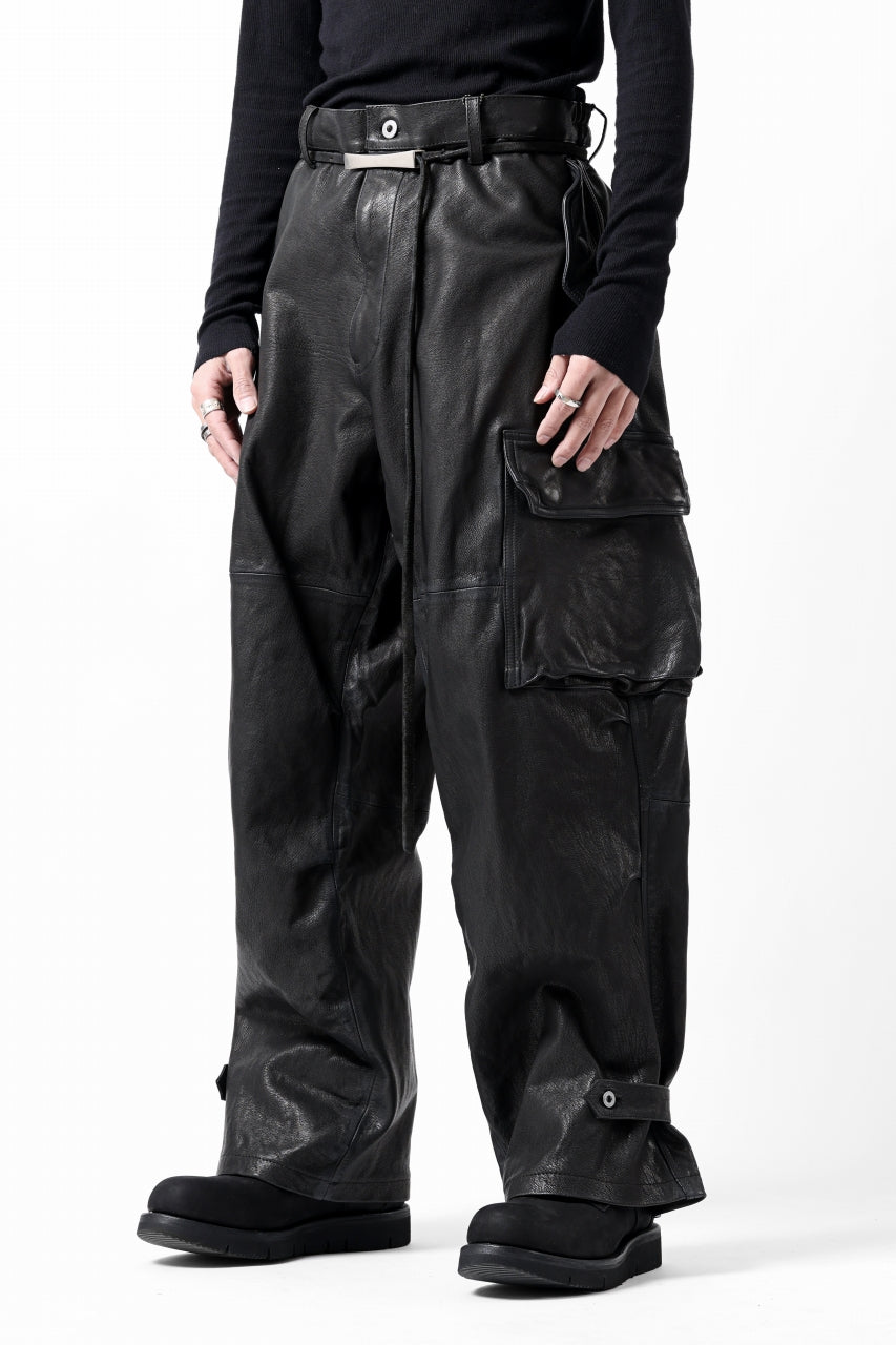 画像をギャラリービューアに読み込む, ISAMU KATAYAMA BACKLASH CARGO PANTS / GOAT LEATHER (GARMENT+SPRAY DYED / BLACK)