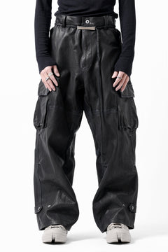 Load image into Gallery viewer, ISAMU KATAYAMA BACKLASH CARGO PANTS / GOAT LEATHER (GARMENT+SPRAY DYED / BLACK)