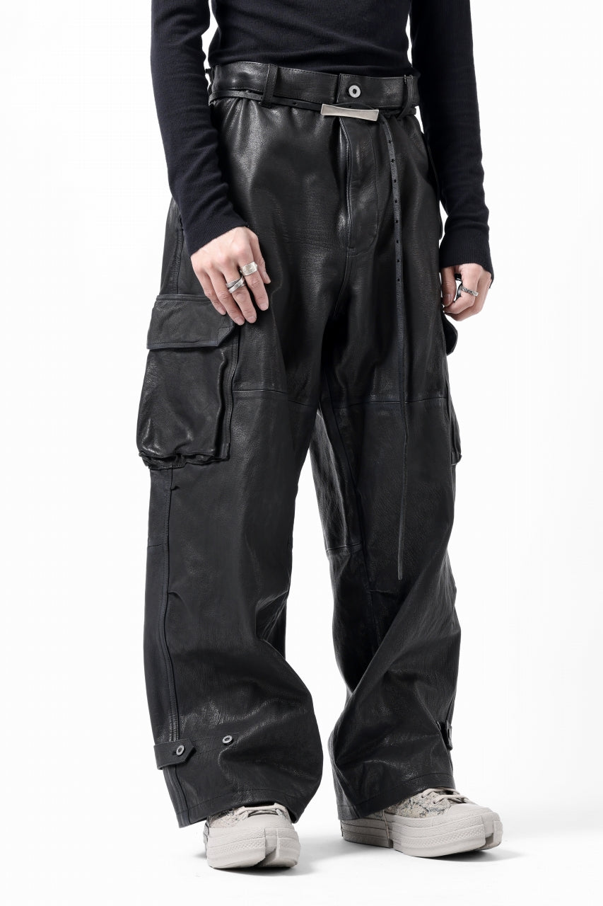 画像をギャラリービューアに読み込む, ISAMU KATAYAMA BACKLASH CARGO PANTS / GOAT LEATHER (GARMENT+SPRAY DYED / BLACK)