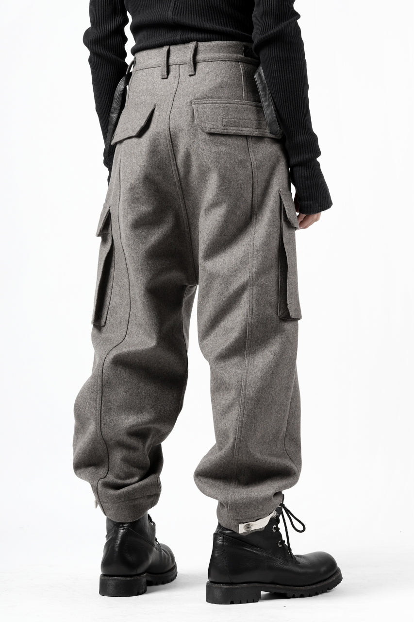 Load image into Gallery viewer, ISAMU KATAYAMA BACKLASH LOW CROTCH CARGO PANTS / CASHMERE WOOL MELTON (BLACK)