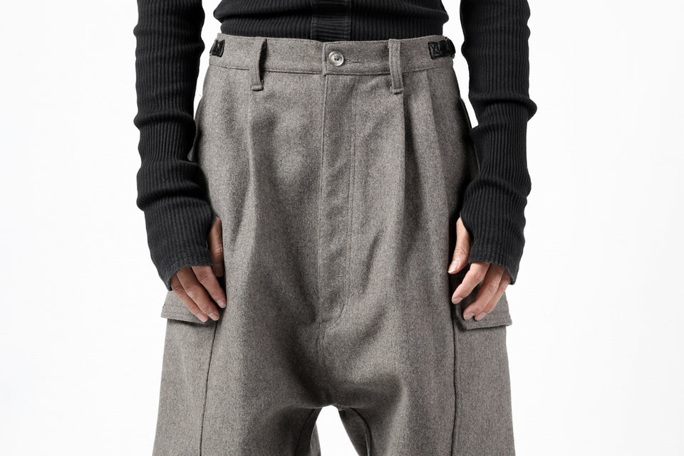 Load image into Gallery viewer, ISAMU KATAYAMA BACKLASH LOW CROTCH CARGO PANTS / CASHMERE WOOL MELTON (BLACK)