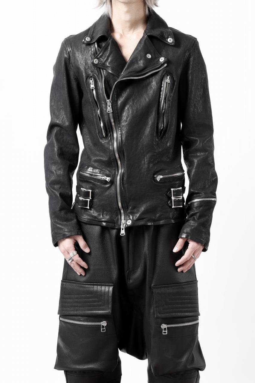 画像をギャラリービューアに読み込む, ISAMU KATAYAMA BACKLASH DOUBLE RIDERS JACKET - LIGHTNING / GARMENT WASHED JP CALF (BLACK)