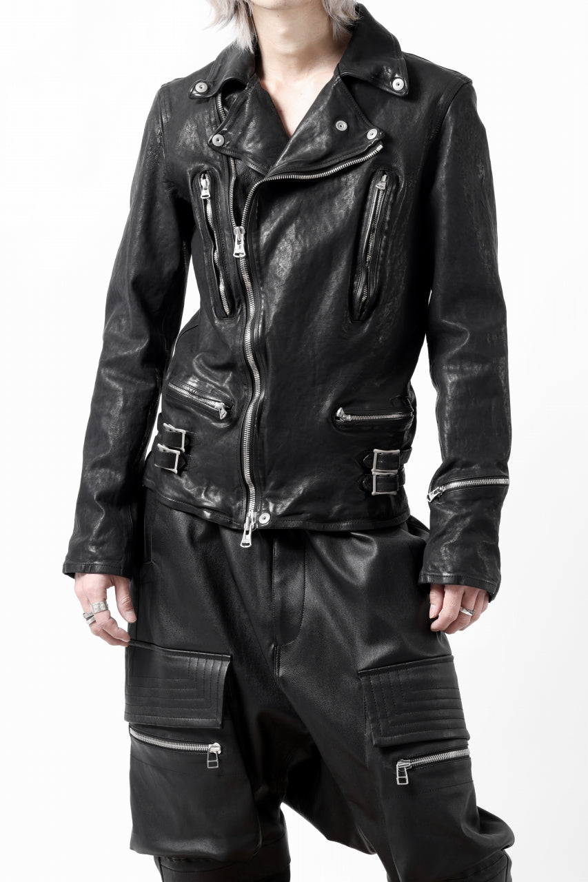 Load image into Gallery viewer, ISAMU KATAYAMA BACKLASH DOUBLE RIDERS JACKET - LIGHTNING / GARMENT WASHED JP CALF (BLACK)