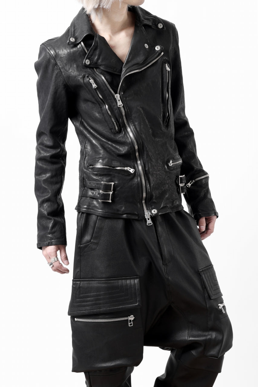 画像をギャラリービューアに読み込む, ISAMU KATAYAMA BACKLASH DOUBLE RIDERS JACKET - LIGHTNING / GARMENT WASHED JP CALF (BLACK)