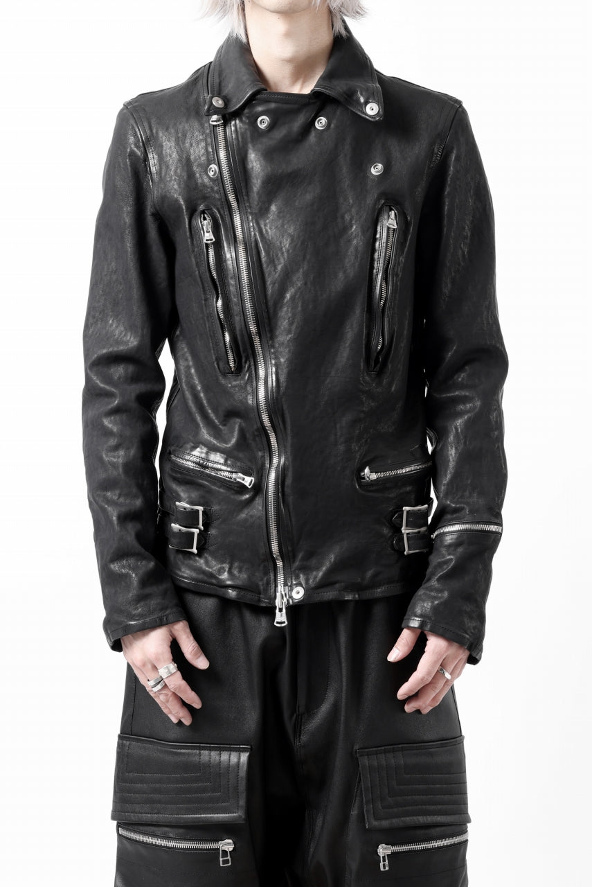 Load image into Gallery viewer, ISAMU KATAYAMA BACKLASH DOUBLE RIDERS JACKET - LIGHTNING / GARMENT WASHED JP CALF (BLACK)