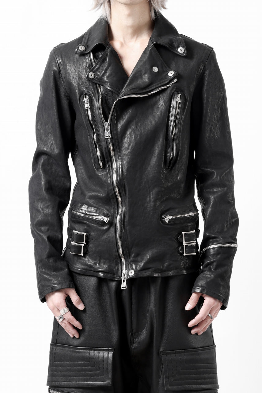 Load image into Gallery viewer, ISAMU KATAYAMA BACKLASH DOUBLE RIDERS JACKET - LIGHTNING / GARMENT WASHED JP CALF (BLACK)