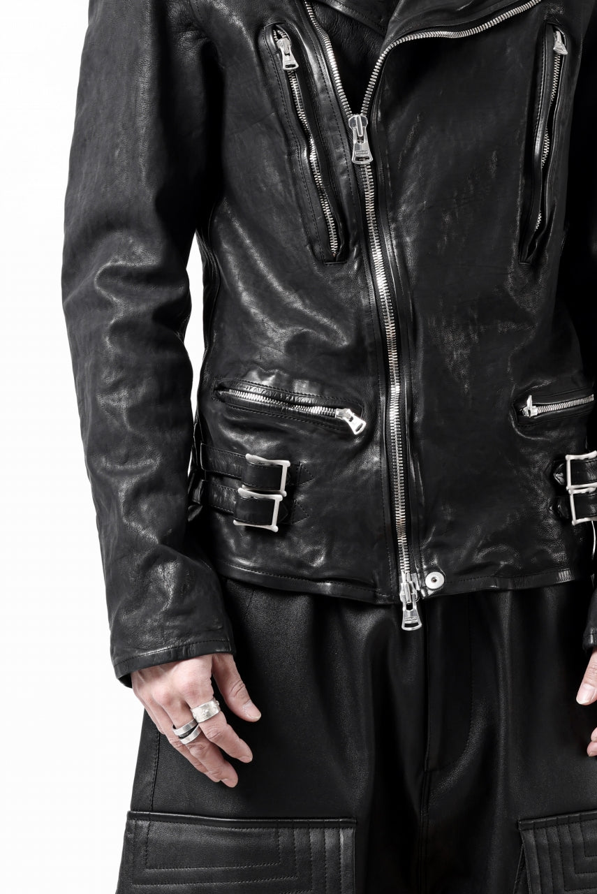 Load image into Gallery viewer, ISAMU KATAYAMA BACKLASH DOUBLE RIDERS JACKET - LIGHTNING / GARMENT WASHED JP CALF (BLACK)