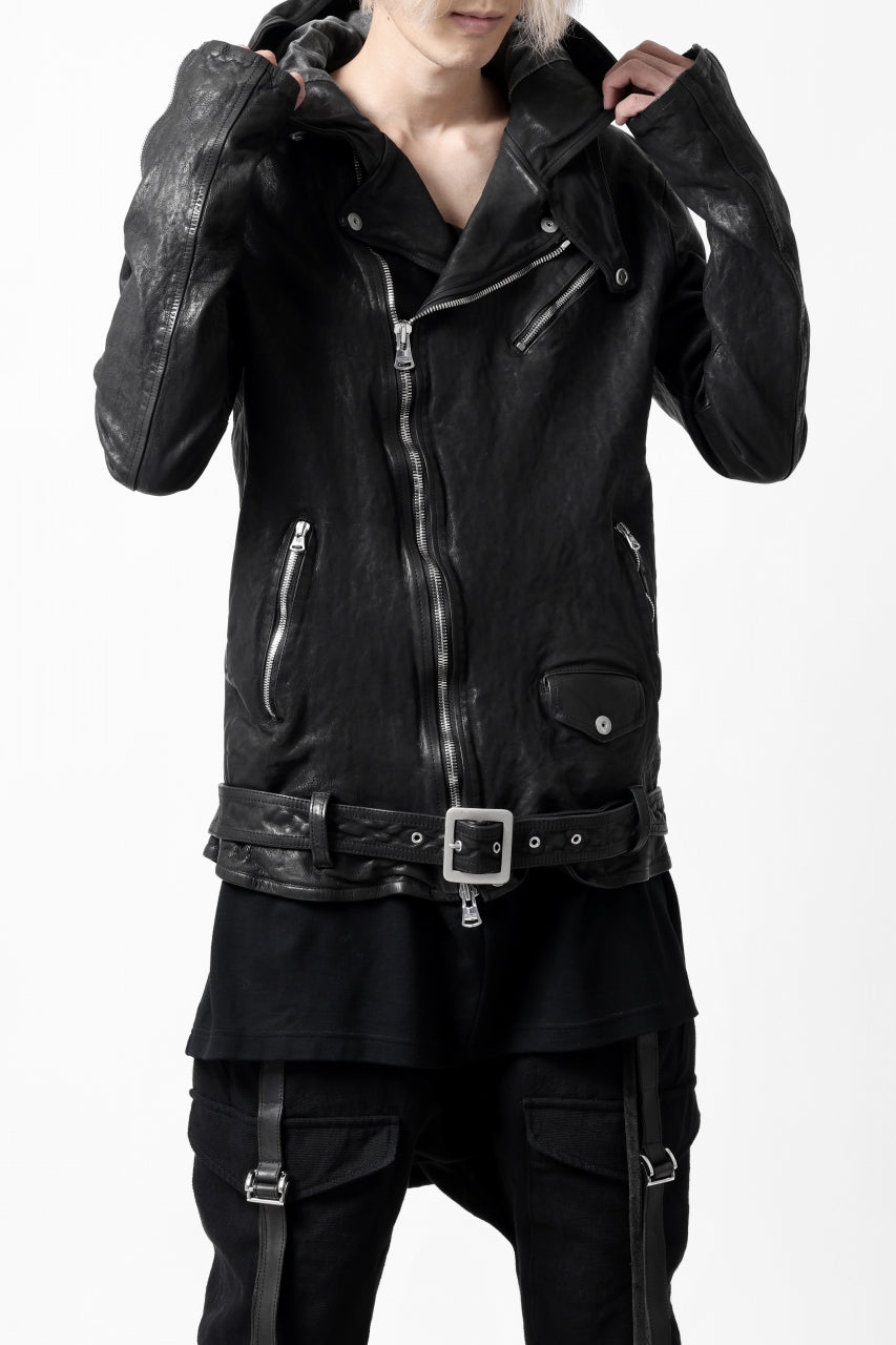 画像をギャラリービューアに読み込む, ISAMU KATAYAMA BACKLASH HOODED RIDERS JACKET / GARMENT WASHED JP CALF (BLACK)