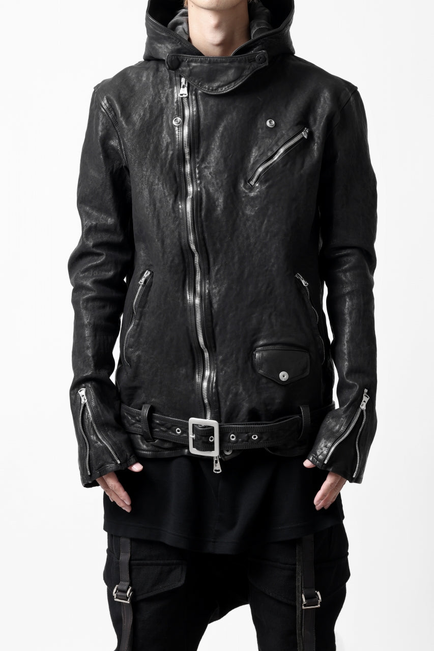画像をギャラリービューアに読み込む, ISAMU KATAYAMA BACKLASH HOODED RIDERS JACKET / GARMENT WASHED JP CALF (BLACK)