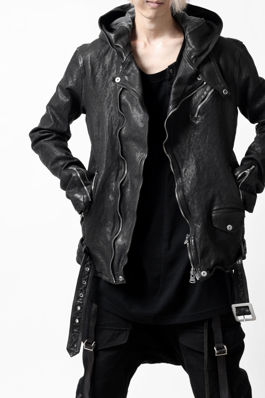 画像をギャラリービューアに読み込む, ISAMU KATAYAMA BACKLASH HOODED RIDERS JACKET / GARMENT WASHED JP CALF (BLACK)