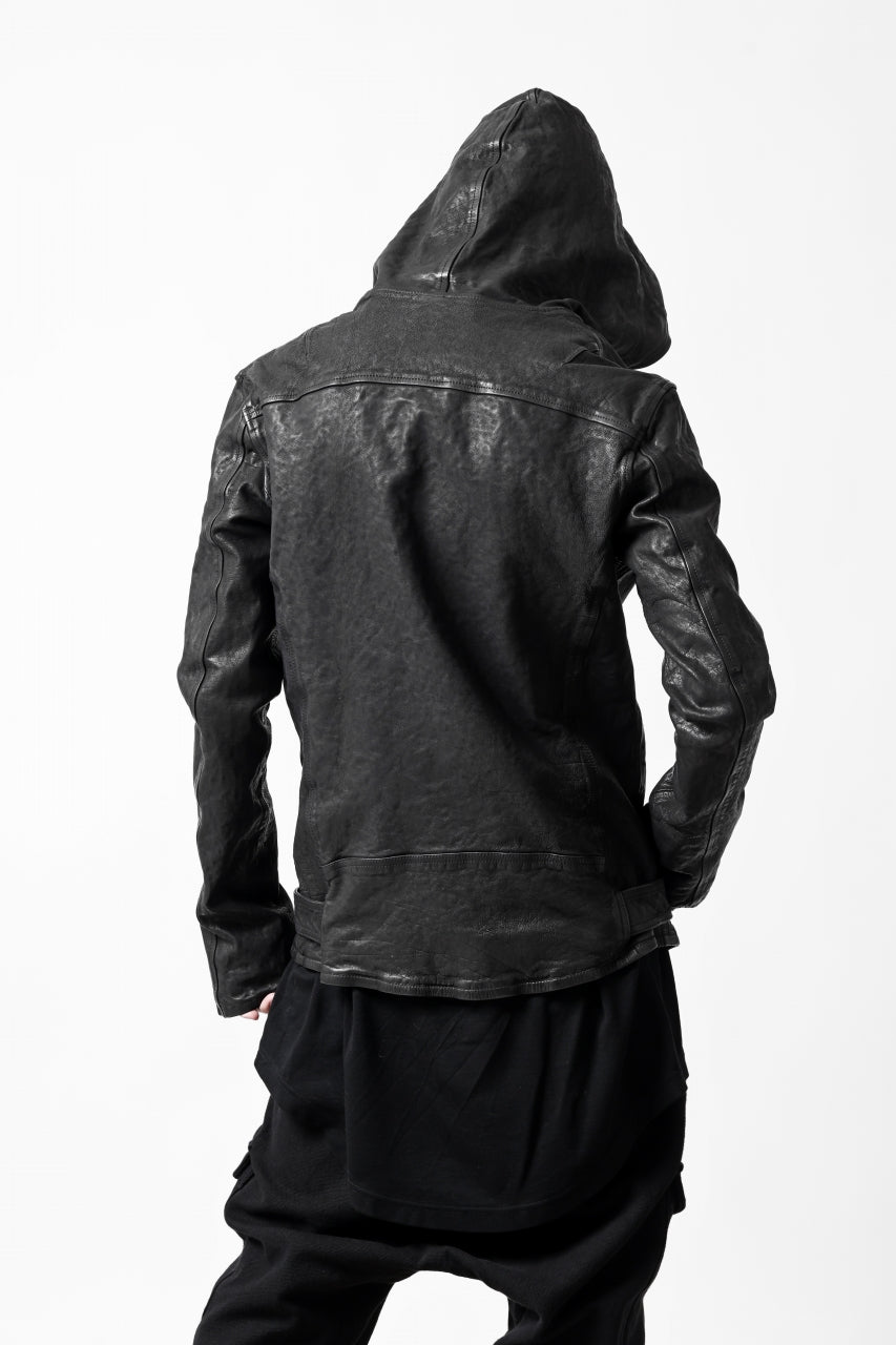 画像をギャラリービューアに読み込む, ISAMU KATAYAMA BACKLASH HOODED RIDERS JACKET / GARMENT WASHED JP CALF (BLACK)