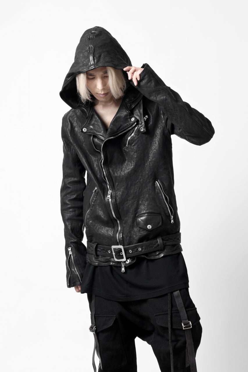 画像をギャラリービューアに読み込む, ISAMU KATAYAMA BACKLASH HOODED RIDERS JACKET / GARMENT WASHED JP CALF (BLACK)