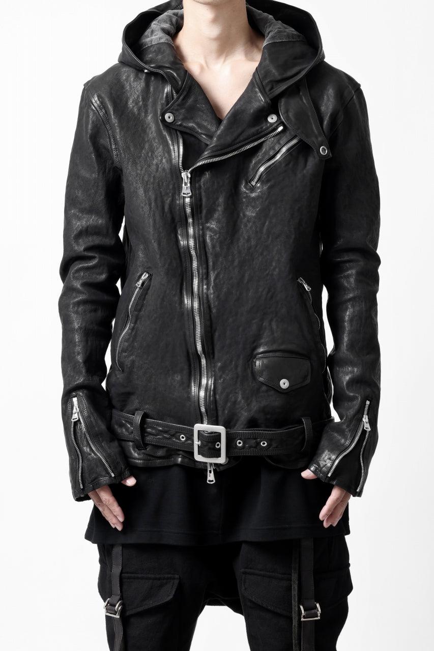 画像をギャラリービューアに読み込む, ISAMU KATAYAMA BACKLASH HOODED RIDERS JACKET / GARMENT WASHED JP CALF (BLACK)
