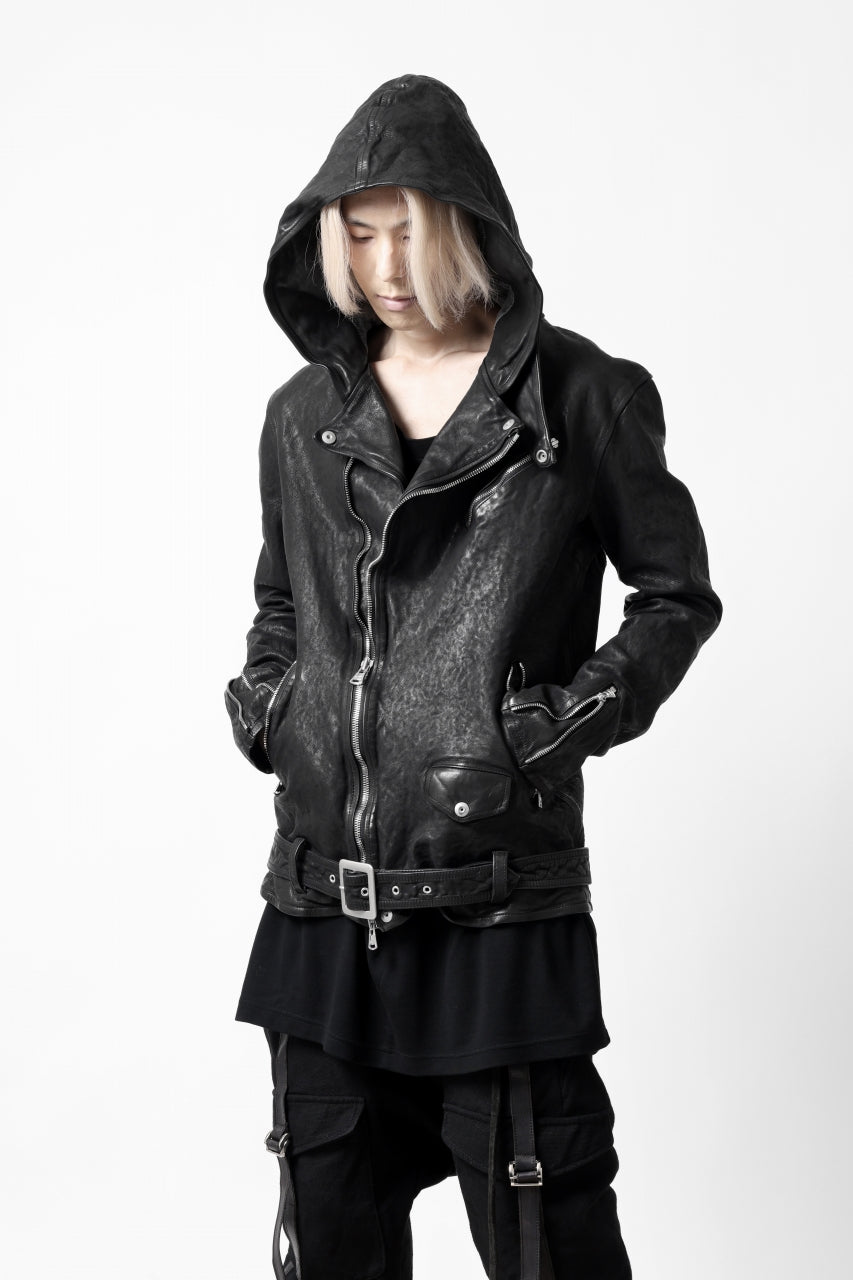 画像をギャラリービューアに読み込む, ISAMU KATAYAMA BACKLASH HOODED RIDERS JACKET / GARMENT WASHED JP CALF (BLACK)