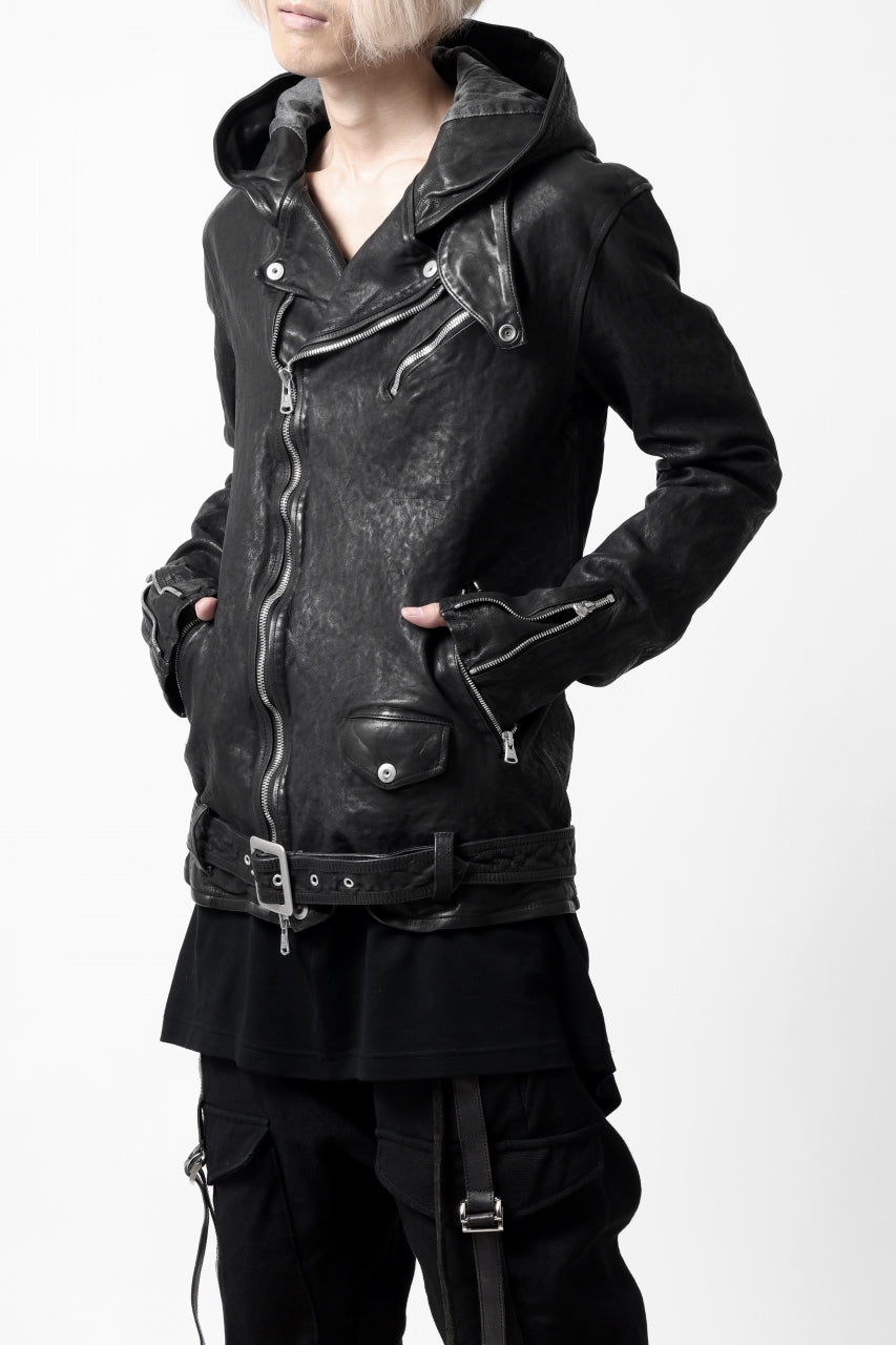 画像をギャラリービューアに読み込む, ISAMU KATAYAMA BACKLASH HOODED RIDERS JACKET / GARMENT WASHED JP CALF (BLACK)