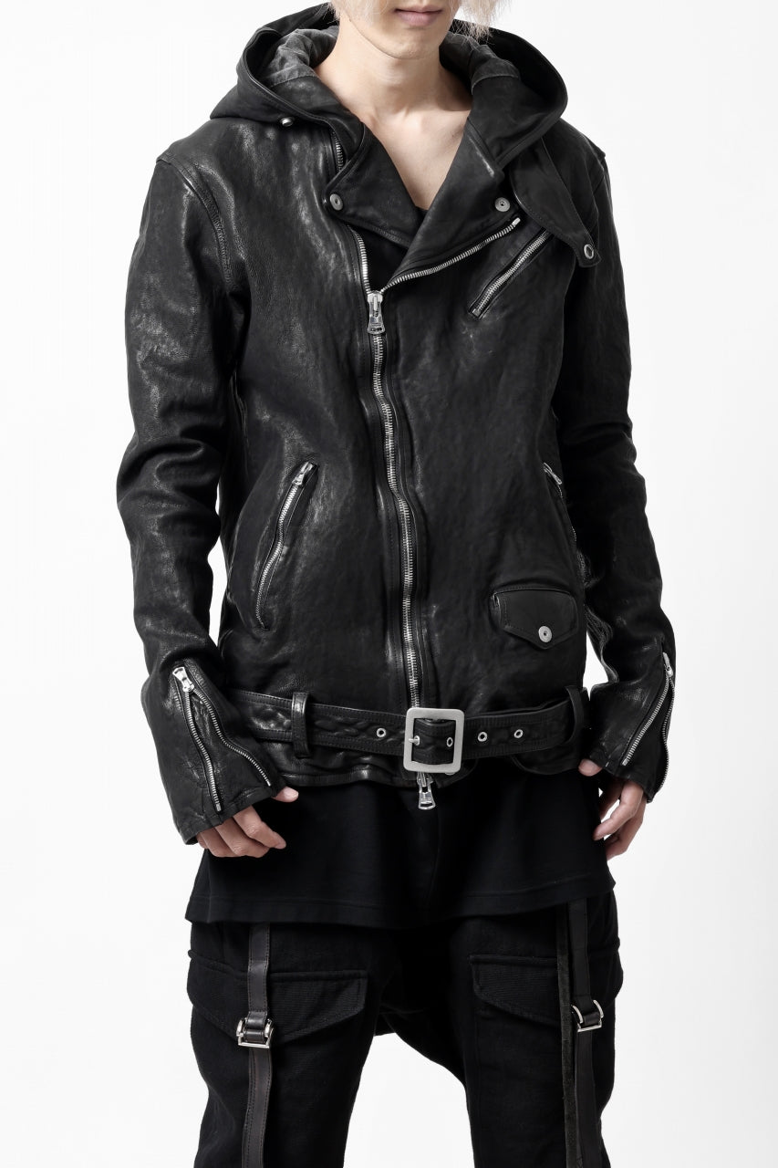 画像をギャラリービューアに読み込む, ISAMU KATAYAMA BACKLASH HOODED RIDERS JACKET / GARMENT WASHED JP CALF (BLACK)