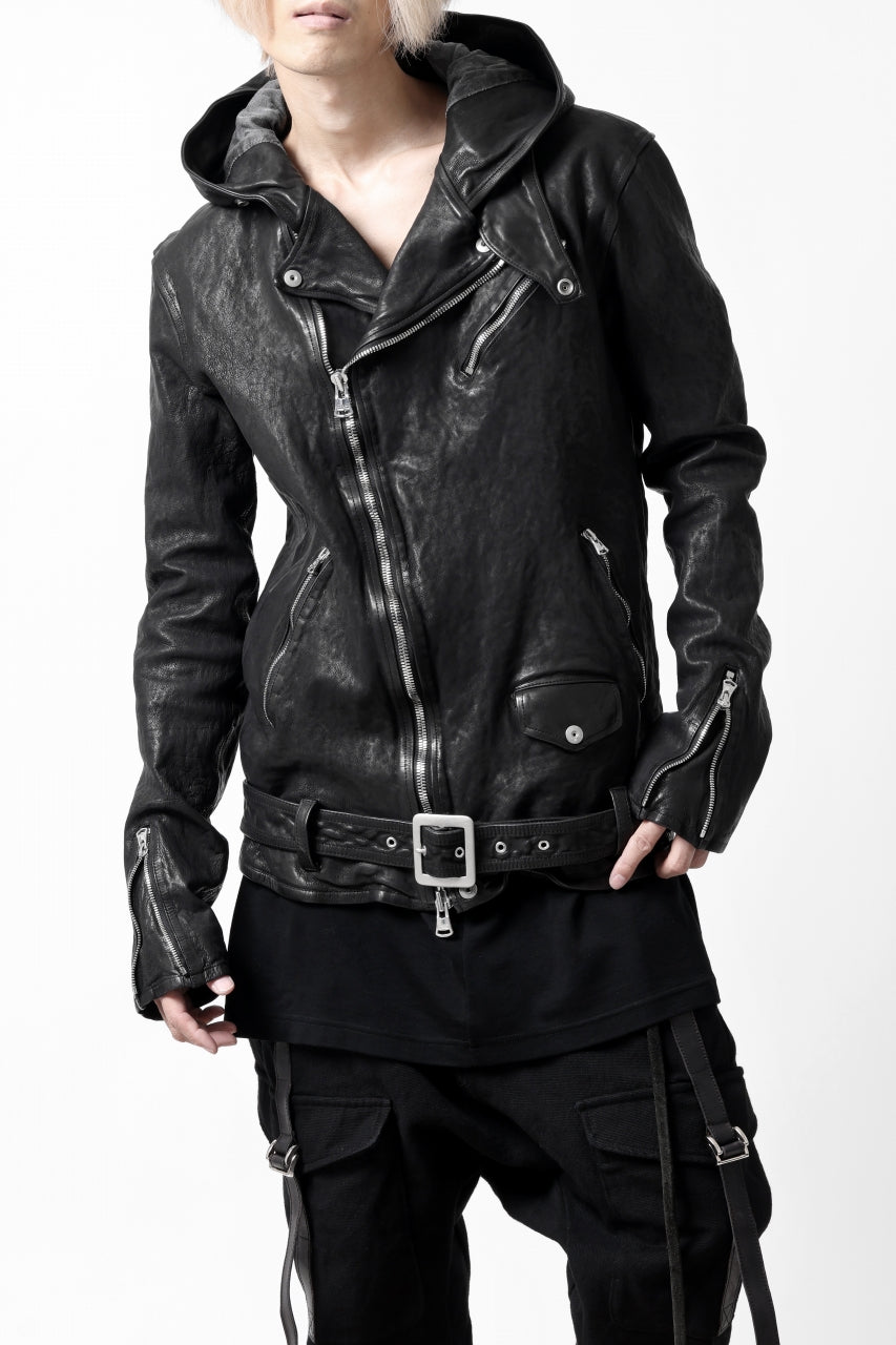 画像をギャラリービューアに読み込む, ISAMU KATAYAMA BACKLASH HOODED RIDERS JACKET / GARMENT WASHED JP CALF (BLACK)