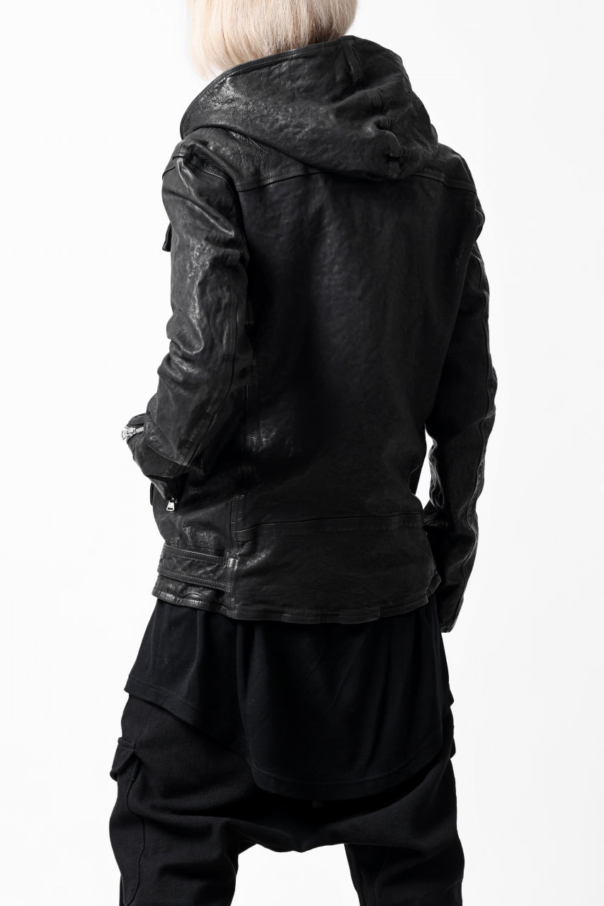 画像をギャラリービューアに読み込む, ISAMU KATAYAMA BACKLASH HOODED RIDERS JACKET / GARMENT WASHED JP CALF (BLACK)