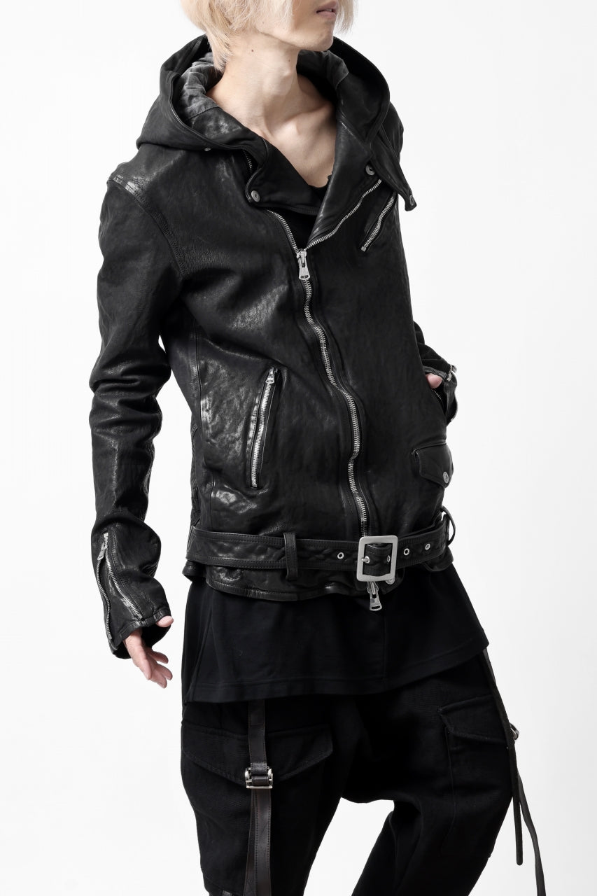 画像をギャラリービューアに読み込む, ISAMU KATAYAMA BACKLASH HOODED RIDERS JACKET / GARMENT WASHED JP CALF (BLACK)