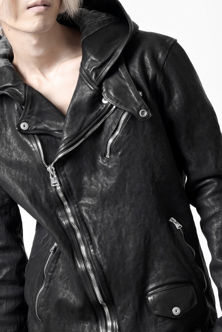 画像をギャラリービューアに読み込む, ISAMU KATAYAMA BACKLASH HOODED RIDERS JACKET / GARMENT WASHED JP CALF (BLACK)