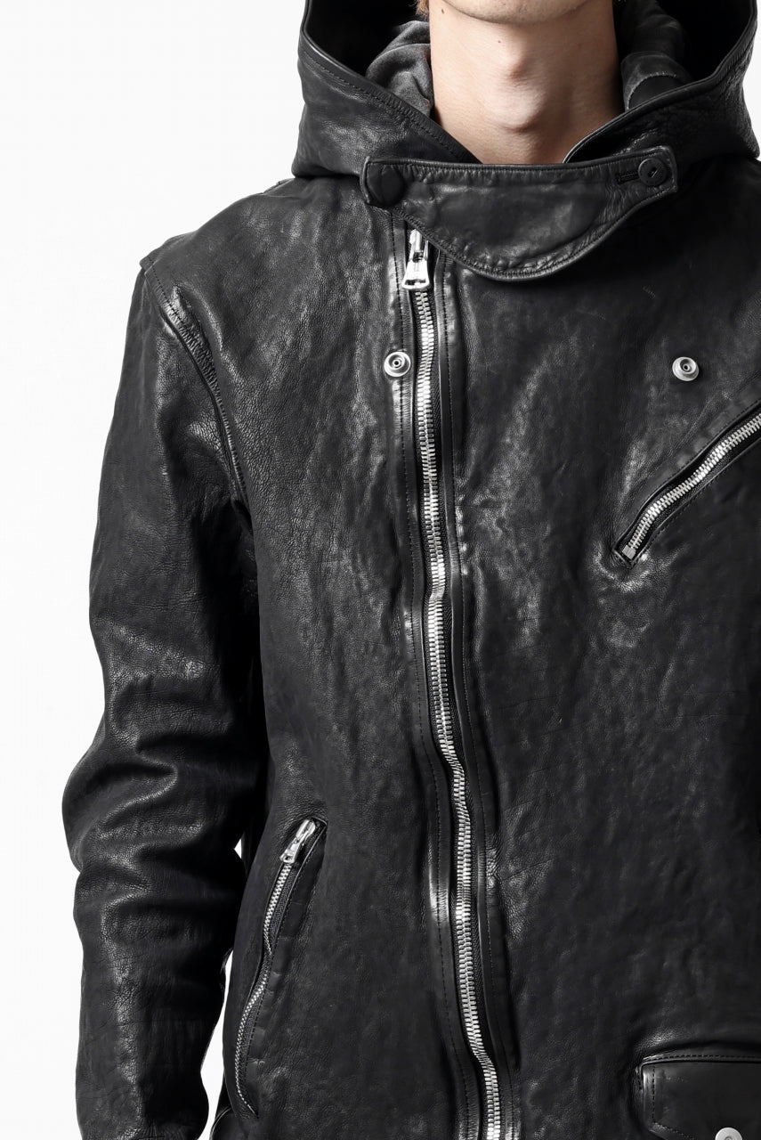 画像をギャラリービューアに読み込む, ISAMU KATAYAMA BACKLASH HOODED RIDERS JACKET / GARMENT WASHED JP CALF (BLACK)
