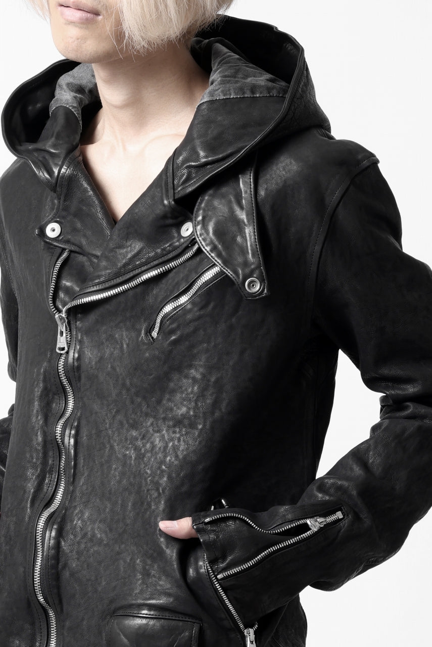 画像をギャラリービューアに読み込む, ISAMU KATAYAMA BACKLASH HOODED RIDERS JACKET / GARMENT WASHED JP CALF (BLACK)