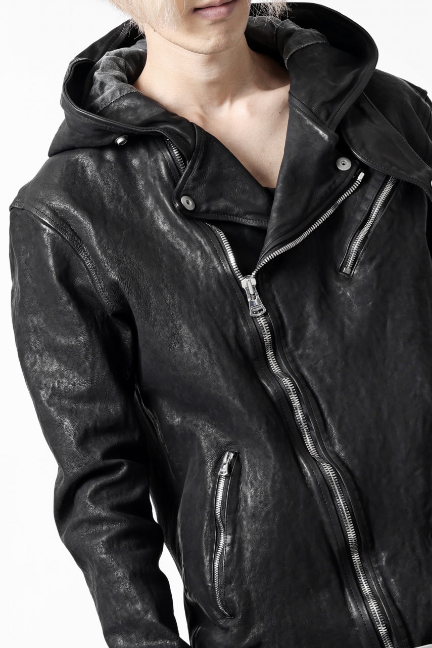 画像をギャラリービューアに読み込む, ISAMU KATAYAMA BACKLASH HOODED RIDERS JACKET / GARMENT WASHED JP CALF (BLACK)