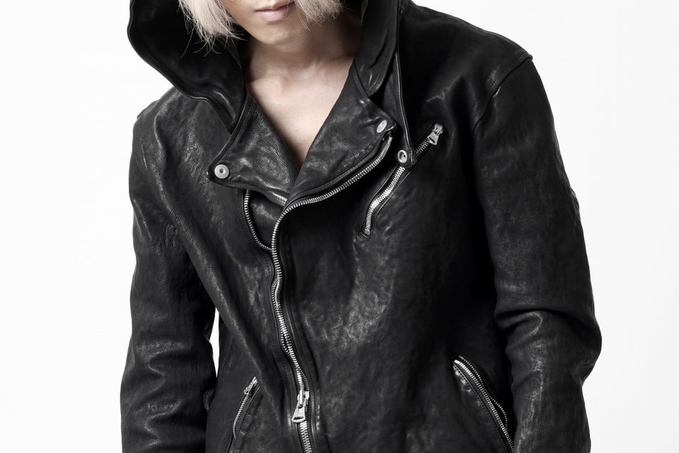 画像をギャラリービューアに読み込む, ISAMU KATAYAMA BACKLASH HOODED RIDERS JACKET / GARMENT WASHED JP CALF (BLACK)