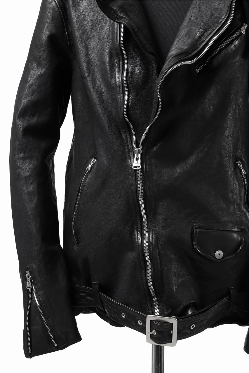 Load image into Gallery viewer, ISAMU KATAYAMA BACKLASH HOODED RIDERS JACKET / JP-CALF GARMENT WASHED (BLACK)