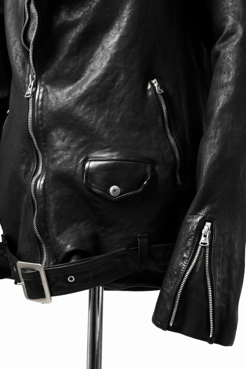 Load image into Gallery viewer, ISAMU KATAYAMA BACKLASH HOODED RIDERS JACKET / JP-CALF GARMENT WASHED (BLACK)