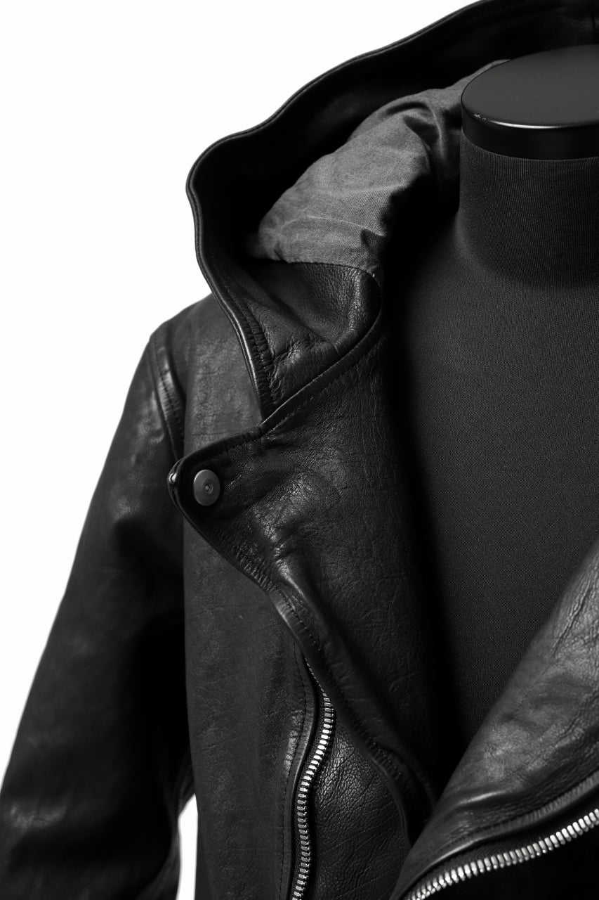 Load image into Gallery viewer, ISAMU KATAYAMA BACKLASH HOODED RIDERS JACKET / JP-CALF GARMENT WASHED (BLACK)